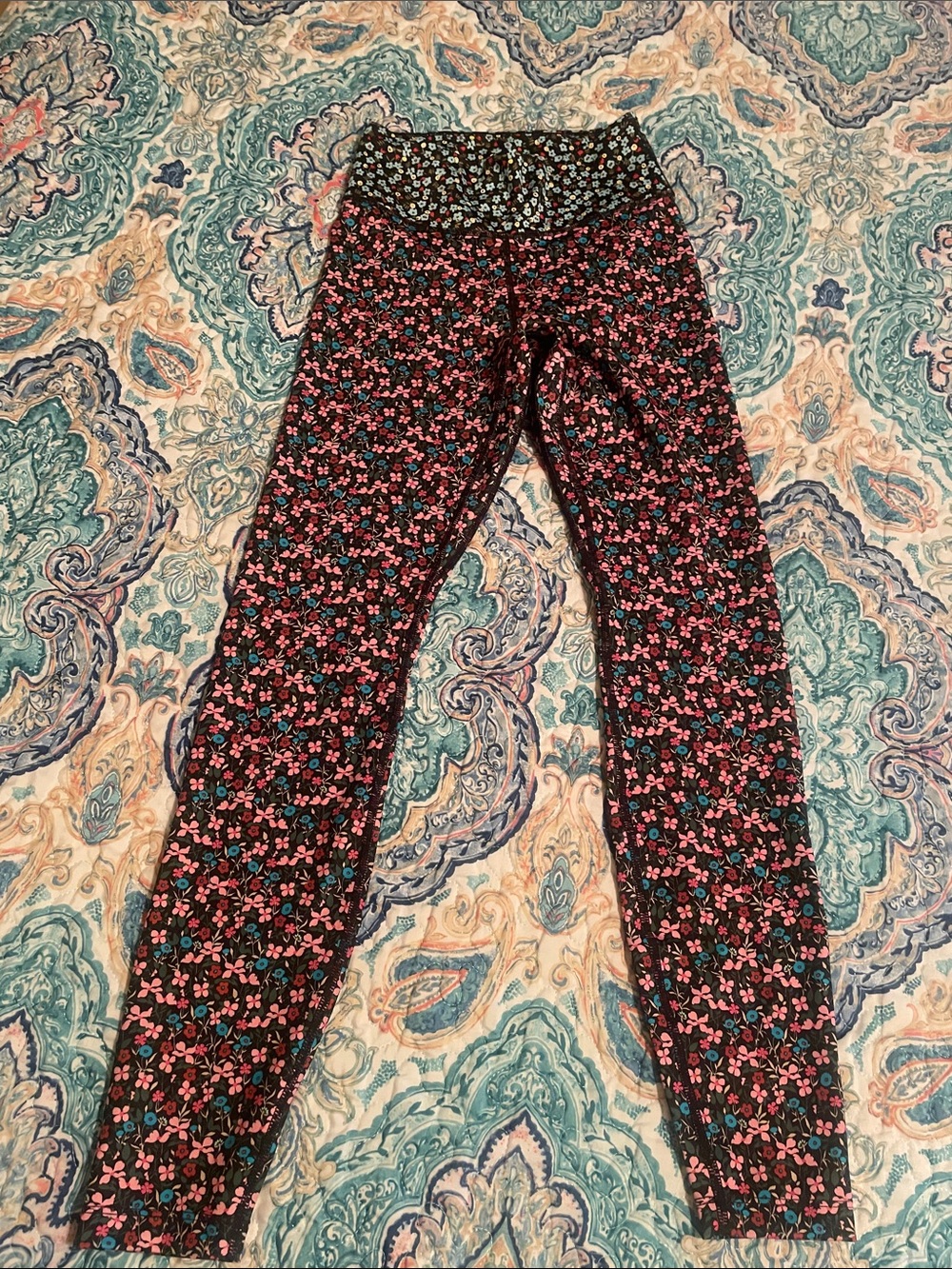 Nike Kids Floral Leggings in Black, Pink and Teal